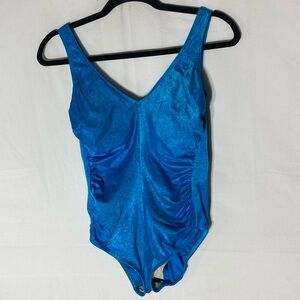 Vintage Christina Ruched Blue Floral One Piece Swimsuit Bathing Suit 16W